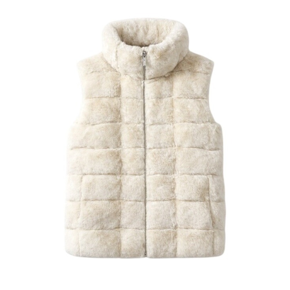 Calvin Klein Womens Faux Fur Puffer Vest Ecru Cream M4XTF497 New Small